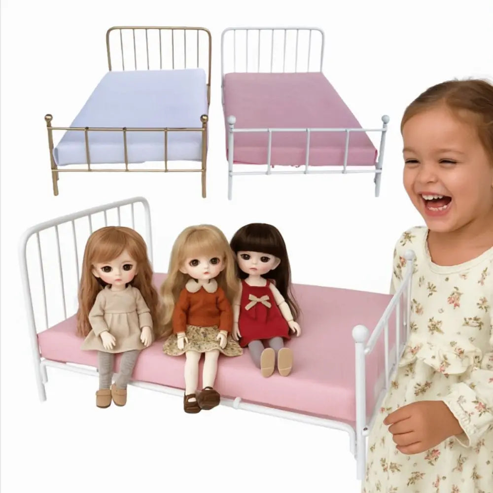 lit poupée rétro or blanc vintage fer forgé mini chambre 112 draps
