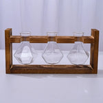 support plante verre moderne bois marron clair vase table decoration maison transparent naturel