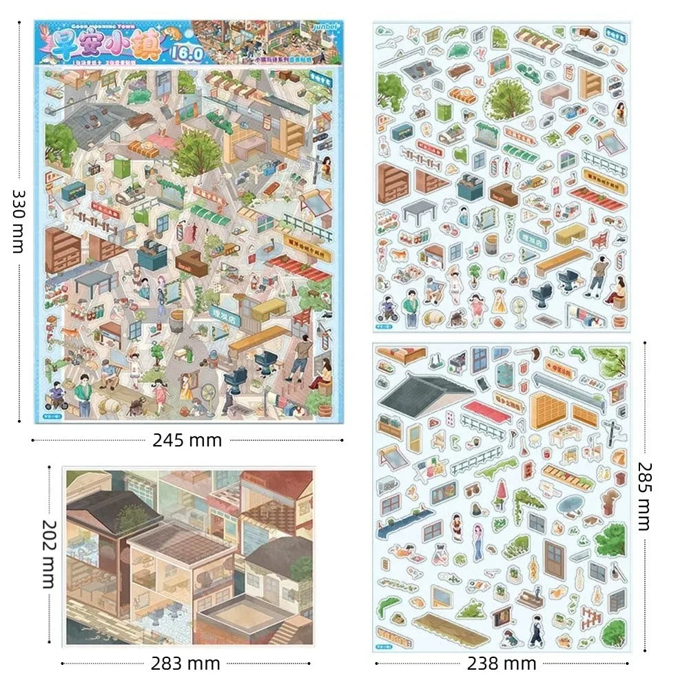 puzzle pieces adhesive multicolore ville animée isométrique illustrative enfants maison poupéesDecorationScèneMiniature