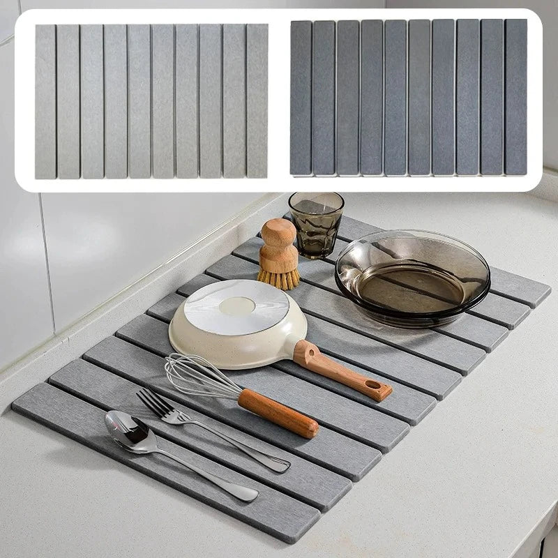 tapis séchage vaisselle antidérapant diatomée respectueux environnement pliable moderne grisclair grisfoncé blanc