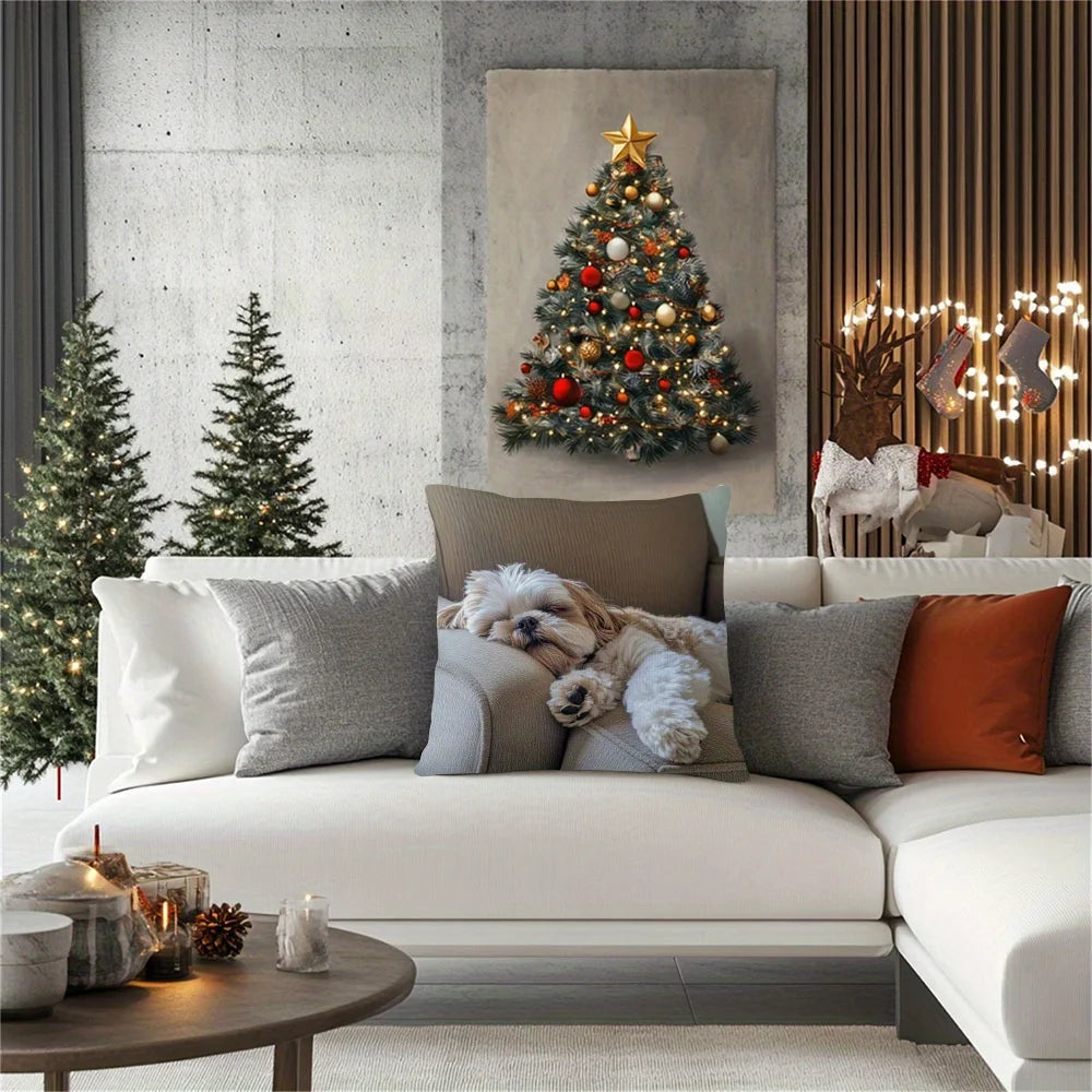 taie d'oreiller moderne 45x45cm imprimé chien blanc beige coussin décoratif polyester