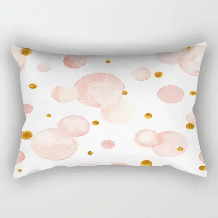 taie d'oreiller rectangulaire rose blanc doré motif géométrique moderne lit chambre décoration maison