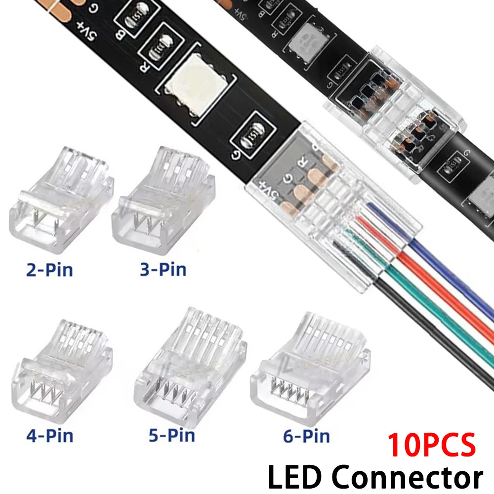 connecteurs led pin pin pin pin pin transparents adhésifs 8mm 10mm 12mm smd5050
