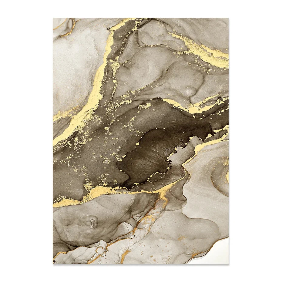 tableau contemporain minimaliste marbre effet liquide gris noir doré sans cadre impression toile chambre