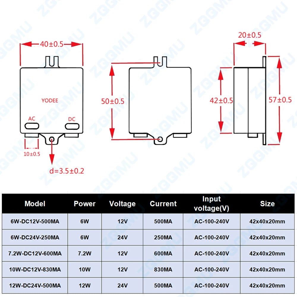 alimentation led 12v 24v 6w 10w 12w blanc moderne compact deux boutons deux bornes