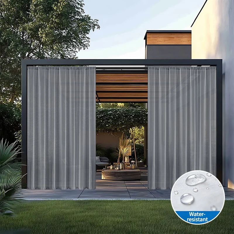 rideaux extérieurs pergola tissu plissé blanc gris translucides moderne minimaliste tringle métallique