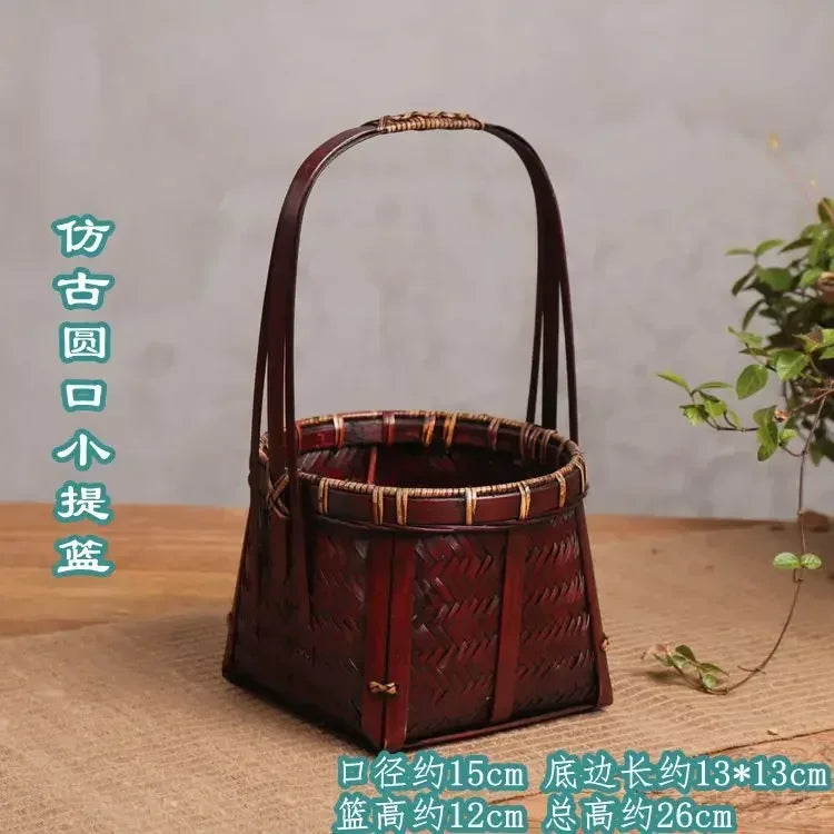 panier rangement tissé bambou marron traditionnel poignée bois rangement pique niqueextérieur thé