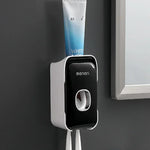 distributeur dentifrice automatique blanc noir moderne pratique adhésif salle bain hygiène oral plastique rechargeable