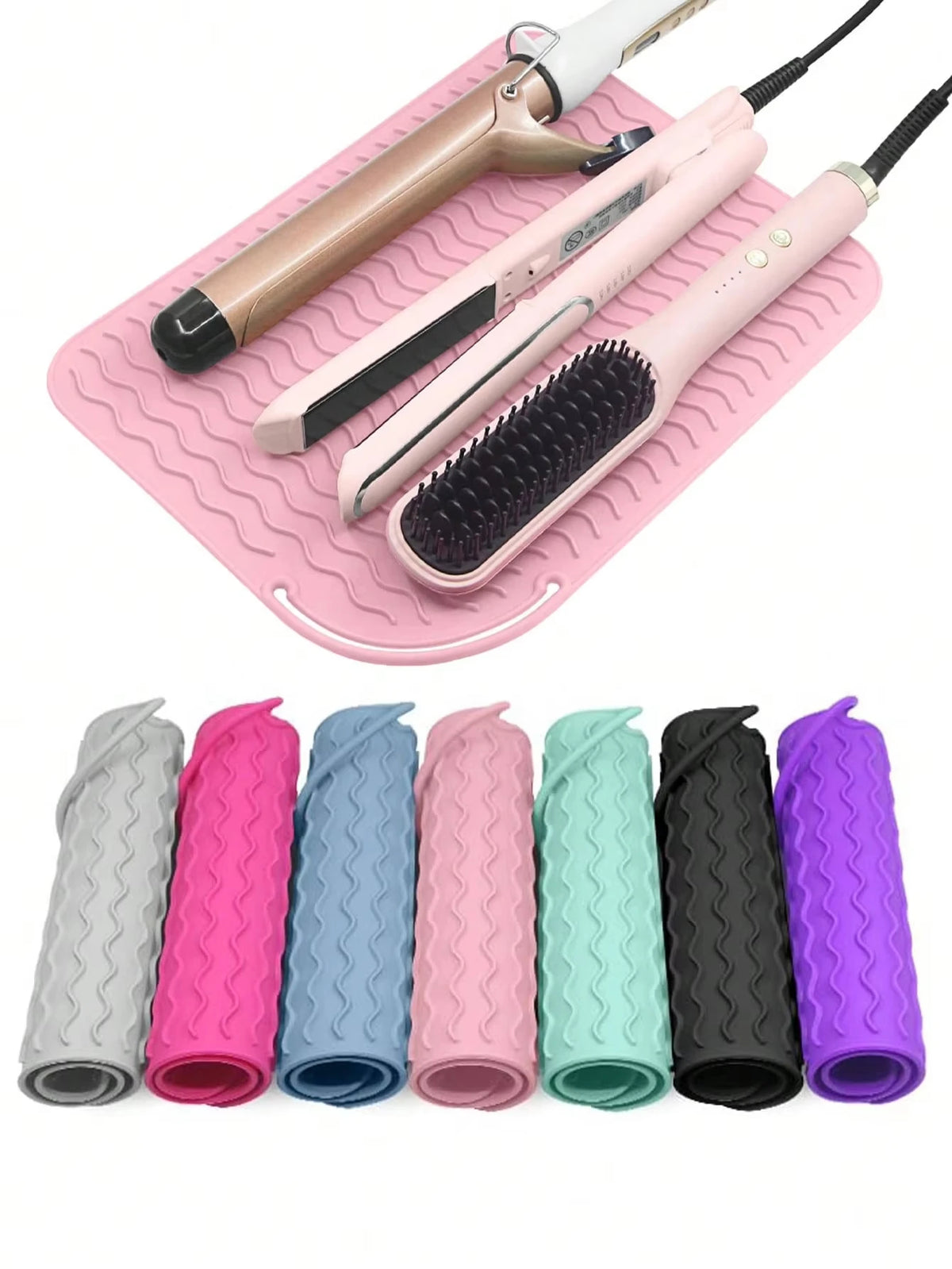tapis protection outils coiffure rose gris bleu vert noir violet rayures ondulées moderne six