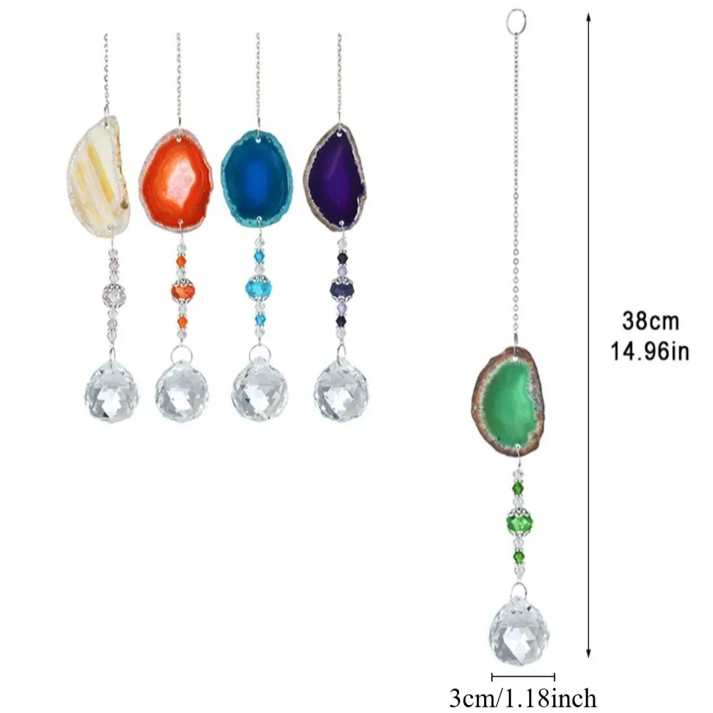 pendentif solaire agate naturelle colorées boule cristal bohème violet orange vert bleu beige