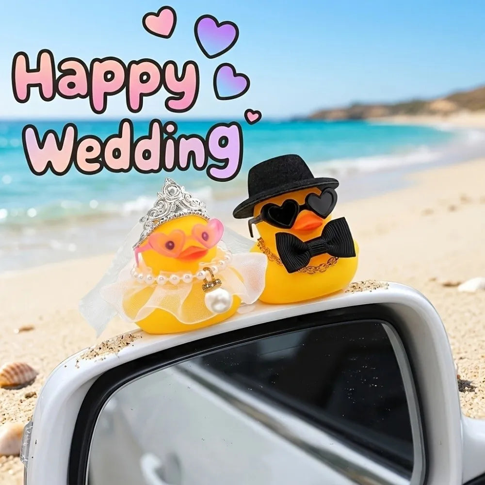 canards caoutchouc mariage chapeau haut forme voile lunettes décoration festive argenté rose
