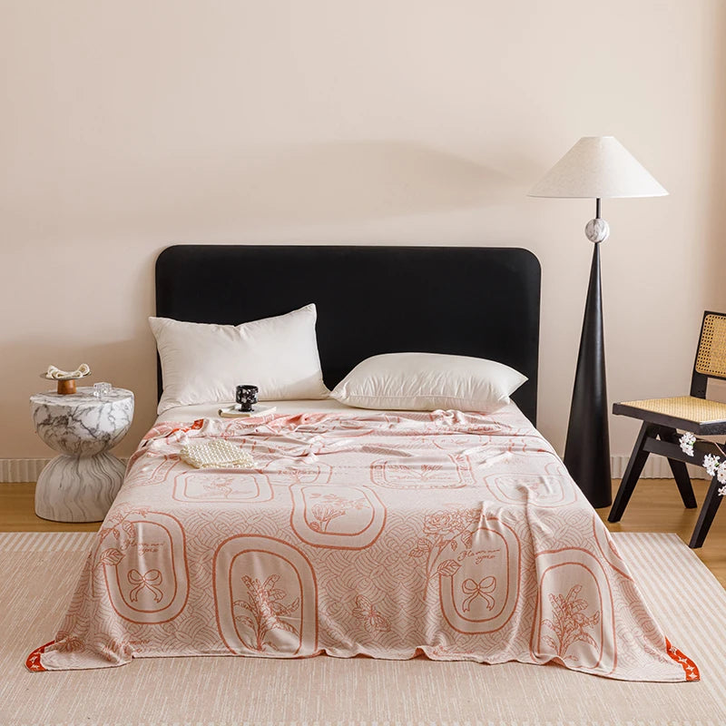 couverture fibre bambou motif floral deux oreillers canapé lit maison