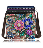 sac main noir bleu denim fleurs strass poignées moderne portable décoration quotidien