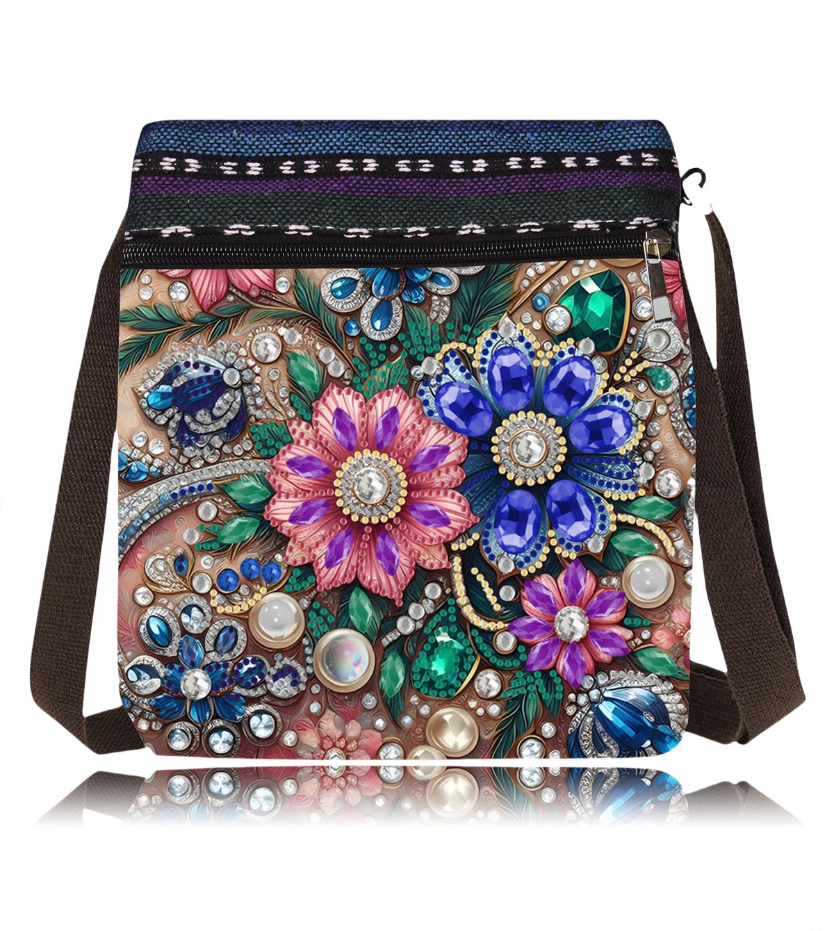 sac main noir bleu denim fleurs strass poignées moderne portable décoration quotidien