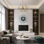 horloge murale moderne floral noir argenté élégante sans tic tac salon