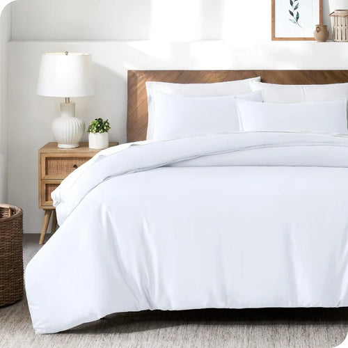 ensemble housse couette fibre bambou lyocell pièces lit simple moderne couleur unie