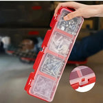 boîte rangement outils rouge transparente compartiments pratique compact vis écrous atelier maison