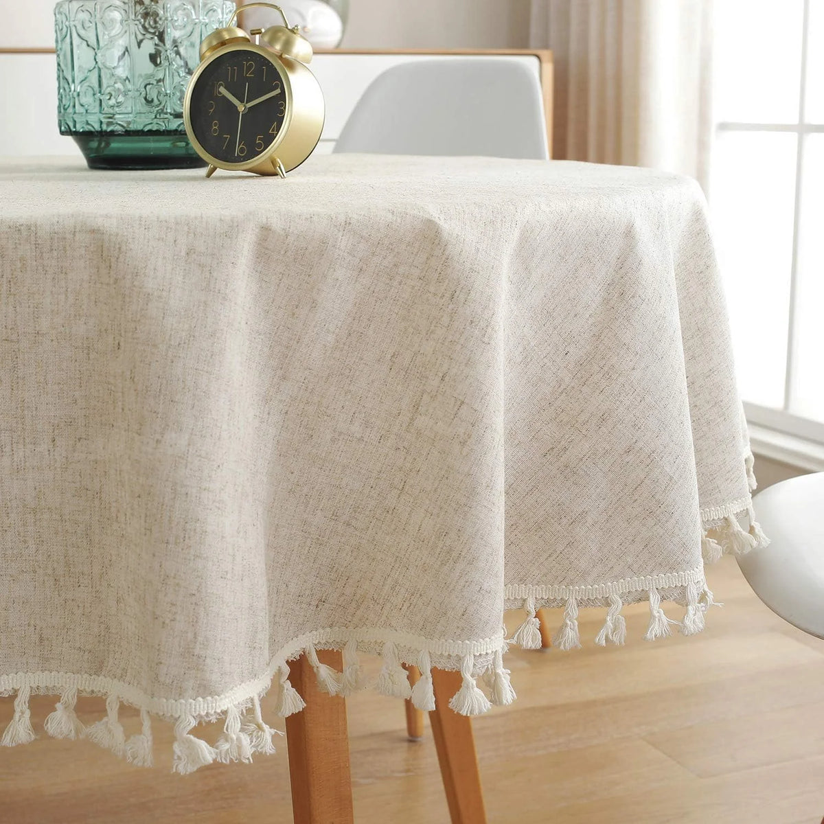 nappe ronde coton crème franges rustique scandinave table décoration hiver noël