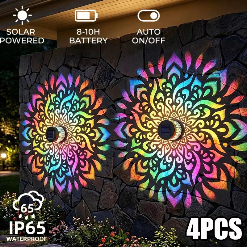 projecteur solaire mandala multicolore moderne auto extérieur jardin décoration adhésif résistant