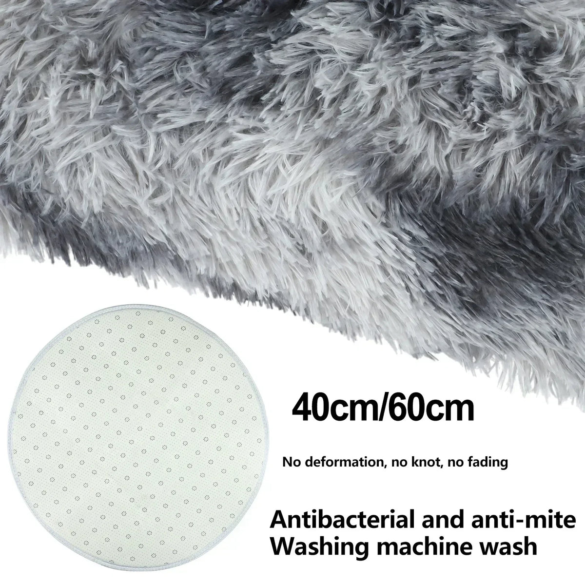 tapis rond moderne gris clair gris foncé doux uni fourré salon chambre bébé