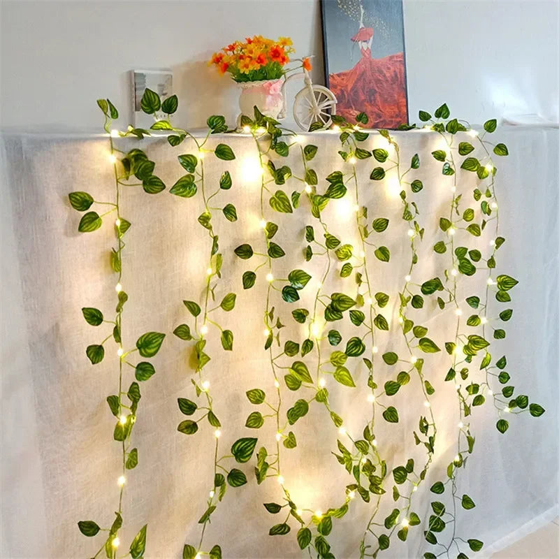guirlande lumineuse feuilles vertes lumières blanches ivy artificielle led vacances moderne décoration maison mariage
