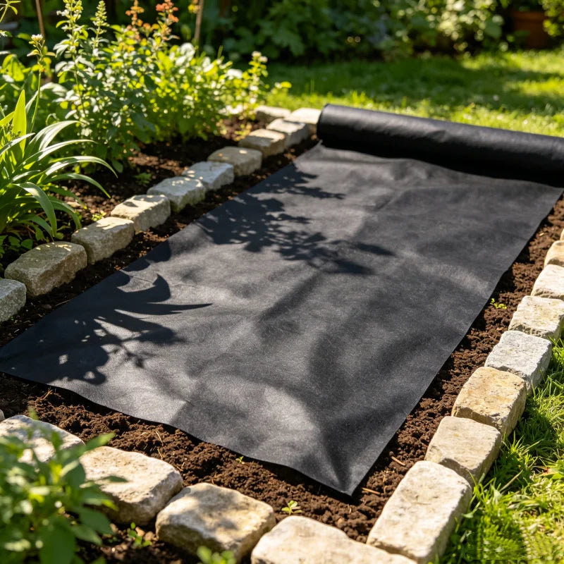 tapis protection sol jardin imperméable vert foncé noir paysagiste aménagement allée couverture plantes fleurs
