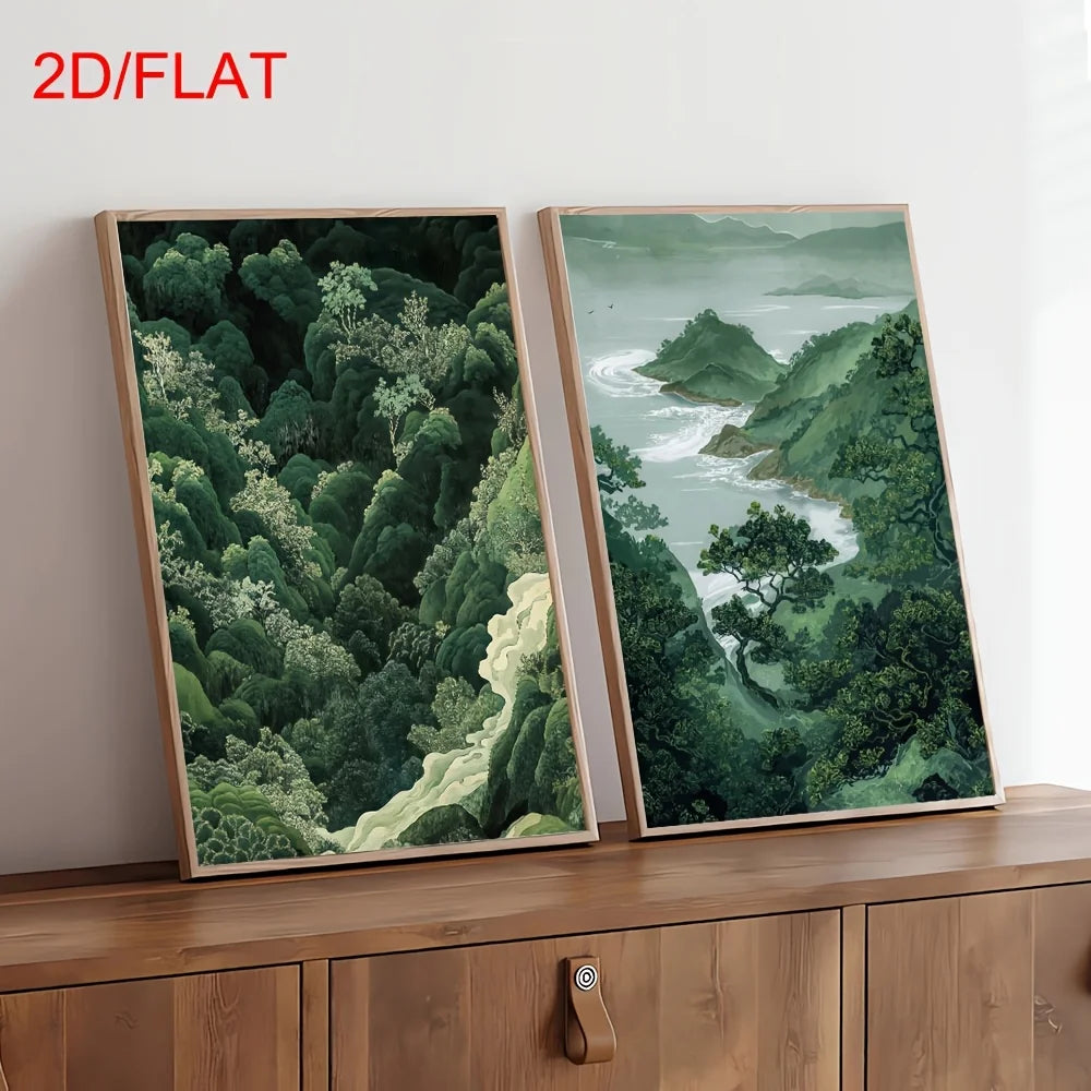 lot tableaux toile paysage montagne forêt verte décoration murale salon moderne