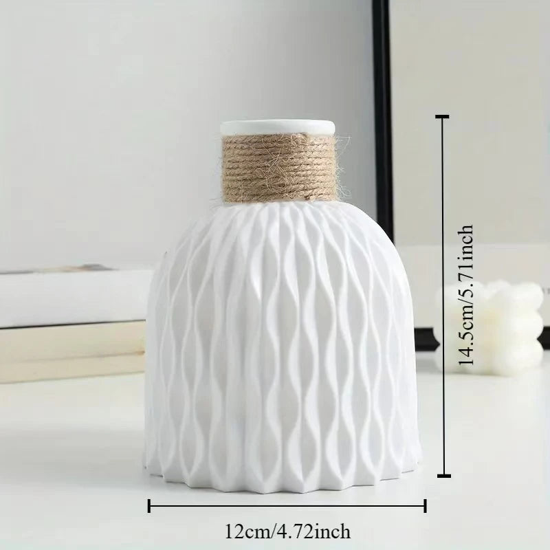 vase table moderne plastique blanc opaque tendance 12cm 14.5cm[arrangement floral incluse]