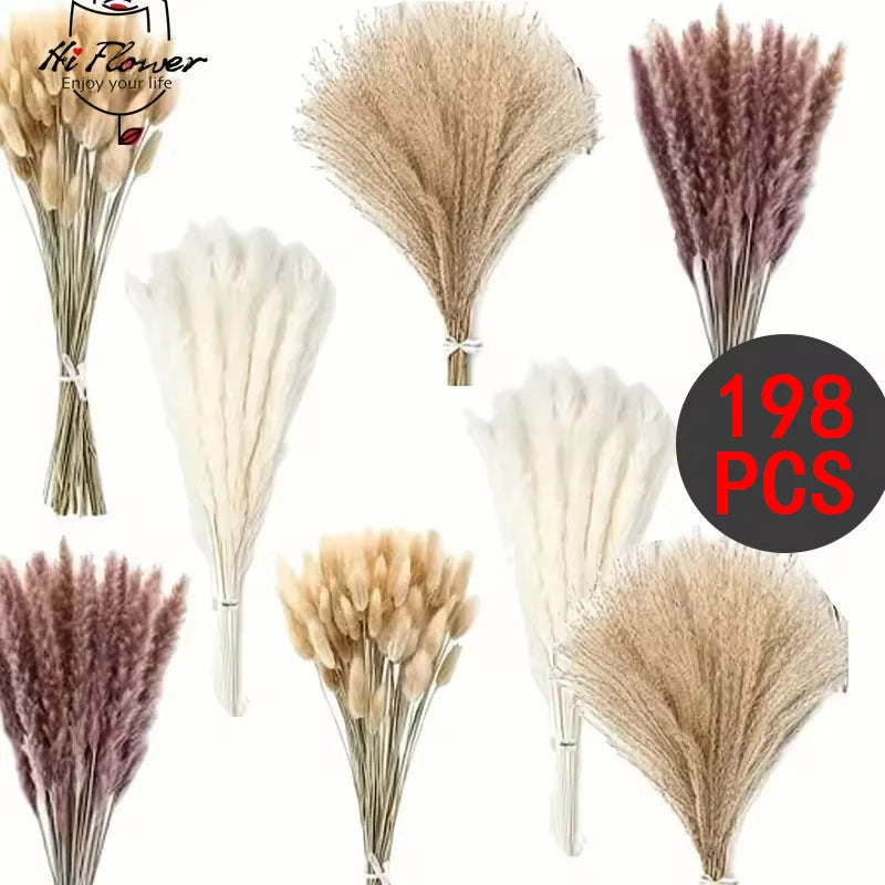 bouquet fleurs séchées pampa plumes fines beige blanc rose pâle naturel rustique clips decoration