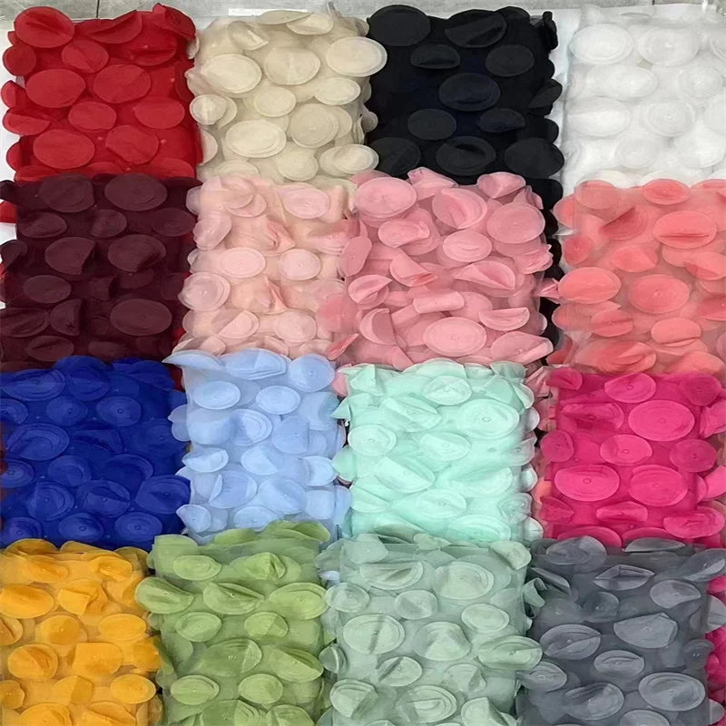 tissu polyester dentelle bleu royal rose vif élégant texturé circles relief occasion partie