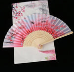 éventail pliant fleurs cerisier papillons art japonais traditionnel tassel couleur bleu rose