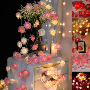 guirlande lumineuse fleurs roses artificielles décoratives romantique festif 3m LED blanc rouge