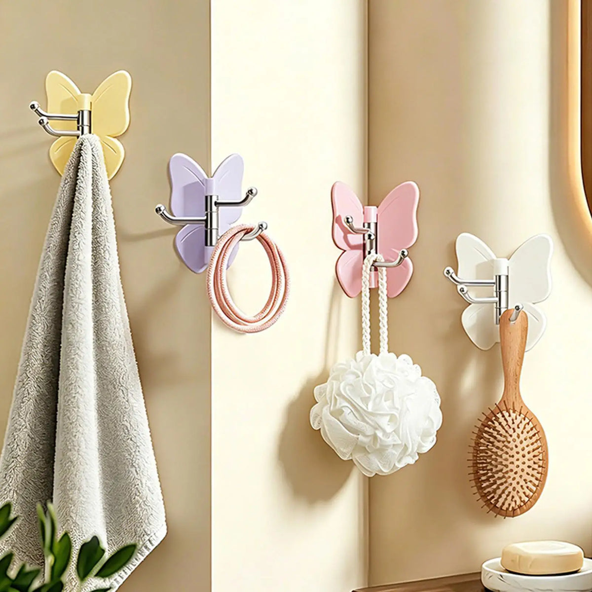 porte serviettes papillon adhésifs moderne blanc jaune rose violet décoration salle bain accessoireversible légère
