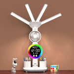 lampe rechargeable led moderne horloge ventilateur blanc multifonctionnelle tasses stylos rubik cube figurine chien