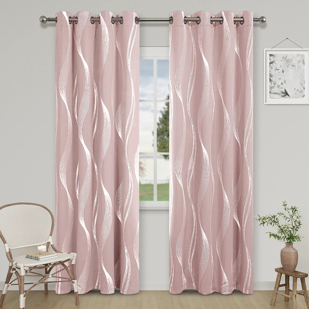 rideau moderne polyester opaque motif rayures ondulées gris blanc rose noir rouge salon chambrehôtel