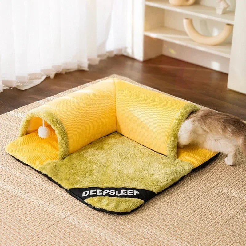 Lit chat jaune vert velours doux moderne coussin zipper
