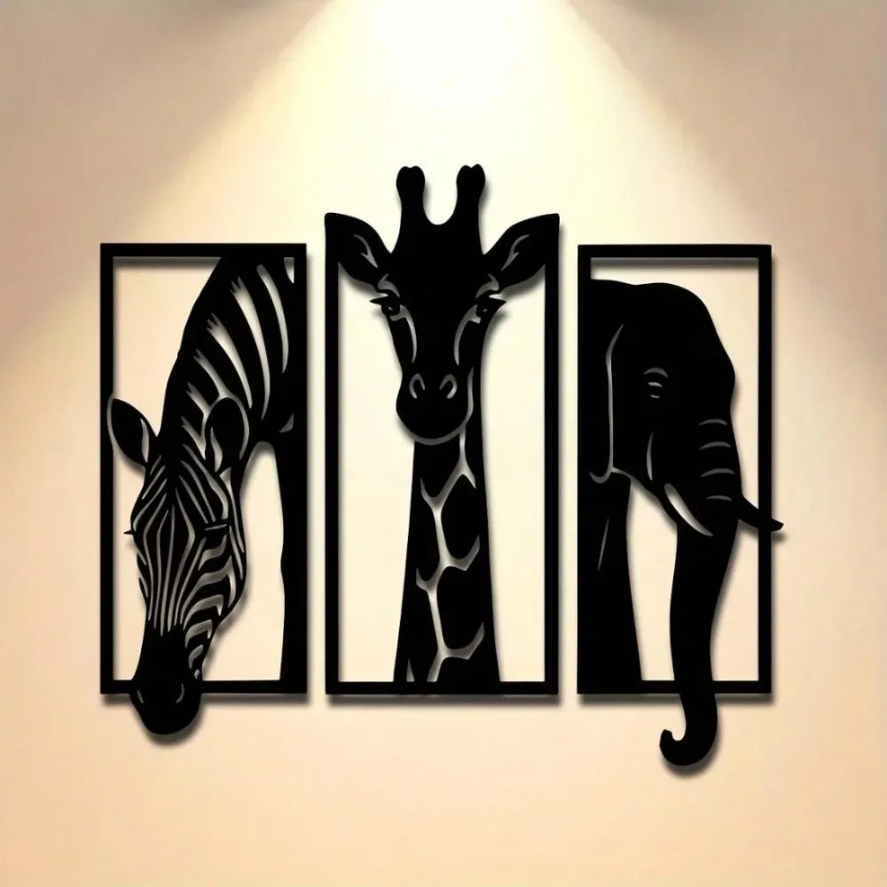 décoration murale moderne animaux zèbre girafe éléphant noir silhouettes intérieur extérieur minimaliste