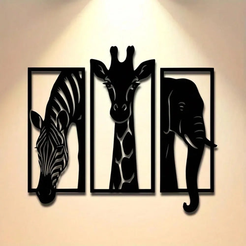 décoration murale moderne animaux zèbre girafe éléphant noir silhouettes intérieur extérieur minimaliste