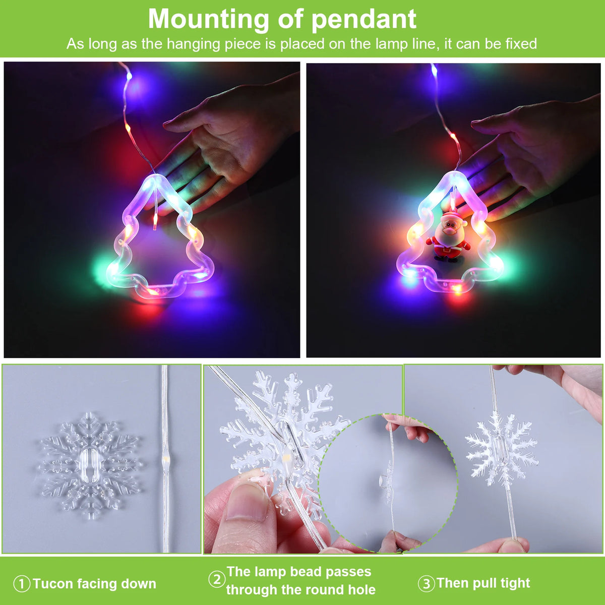guirlande lumineuse noël multicolore flocons sapins père noël moderne télécommande led 100 ampoules 3m