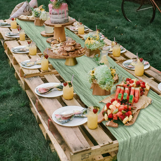 nappe table mariage vert clair plissée gaze coton semi transparent rose fuchsia