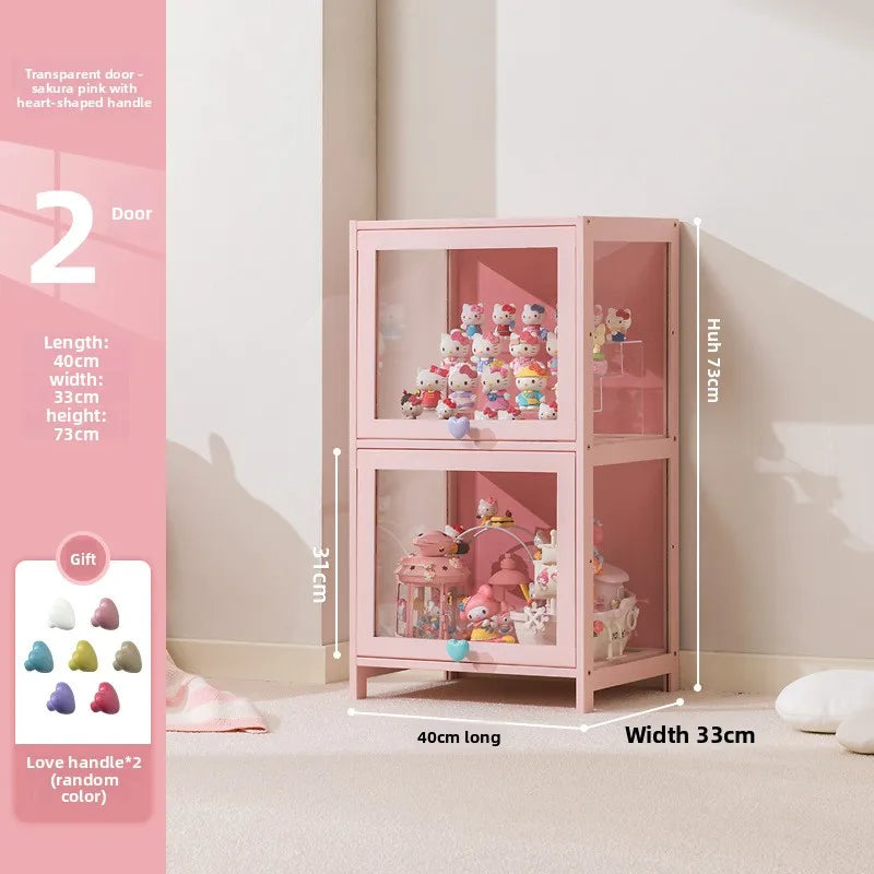 meuble rangement moderne portes transparent rose clair bambou 80cm large