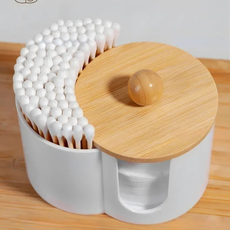 boîte rangement coton tige blanc bois naturel moderne minimaliste plastique opaquer