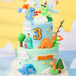 décoration anniversaire figurines dinosaures chapeaux ballons accessoires cartoon piques orange bleu vert