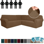 Housse canapé d'angle marron rayures moderne pièces lavable jacquard polyestère