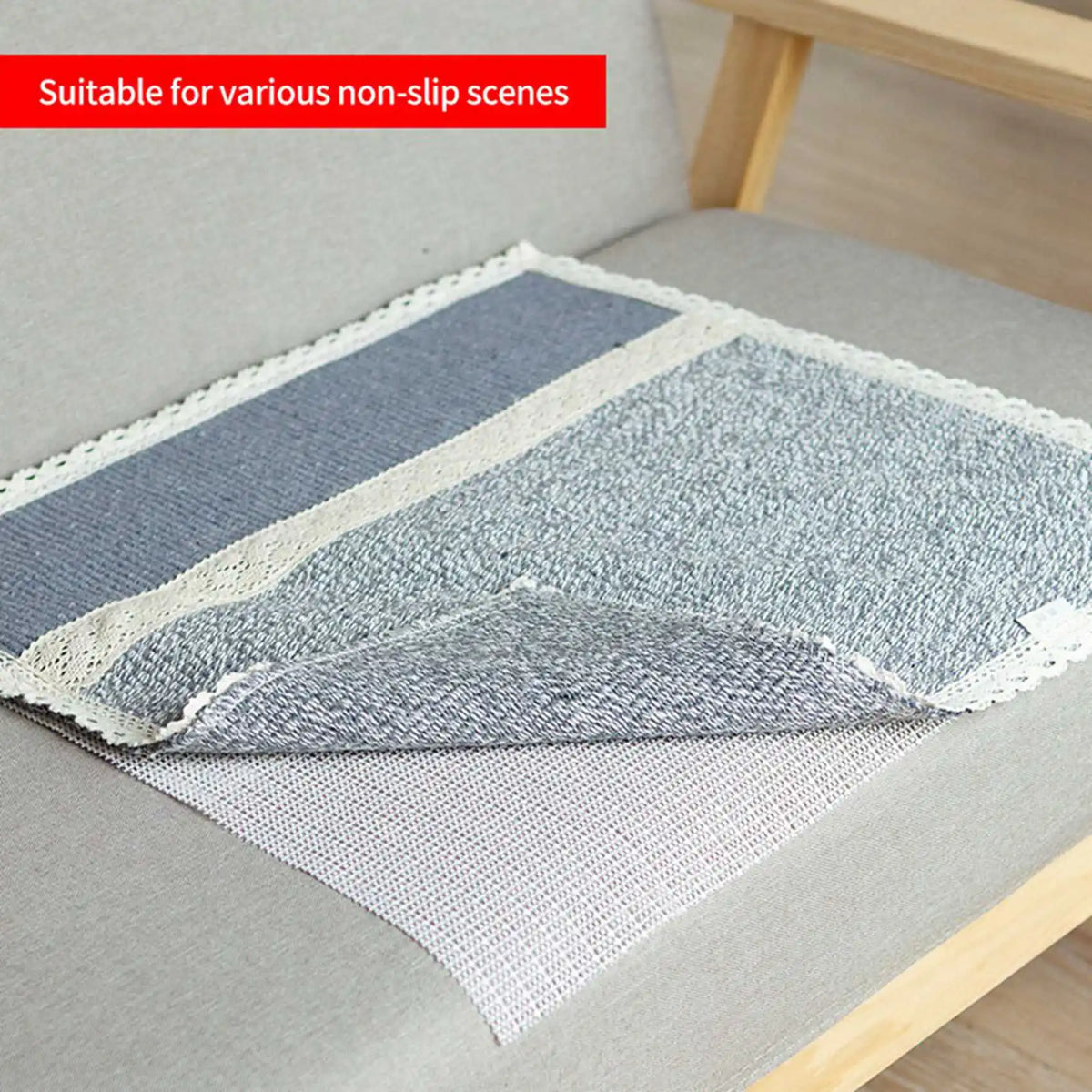 tapis anti dérapant beige rayures horizontales adhésif coupable pvc salon moderne