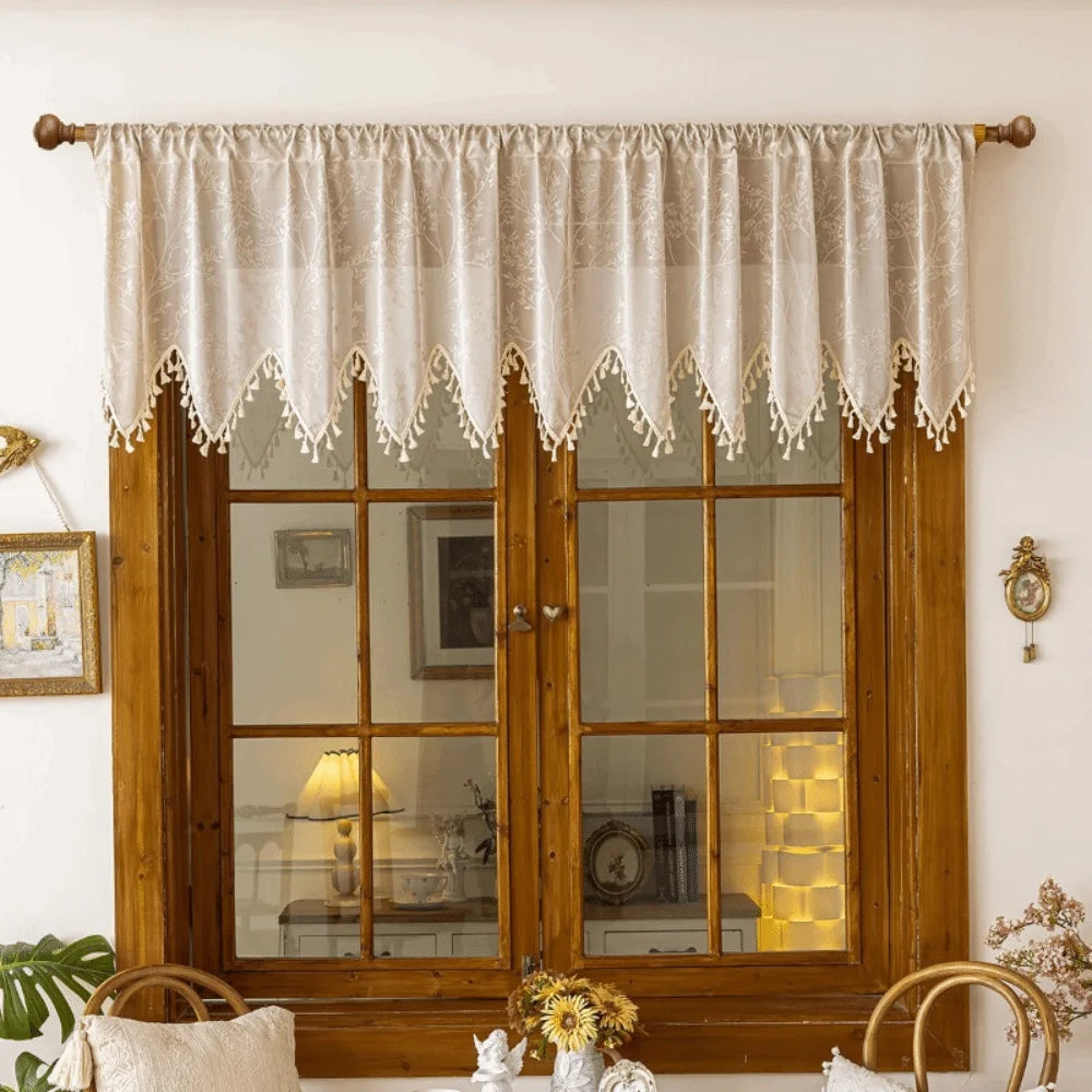 rideau transparent vert floral rustique tringle bois extérieur classique polyester