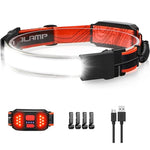 lampe frontale rechargeable led rouge noire texture bois élastique ajustable camping pêche