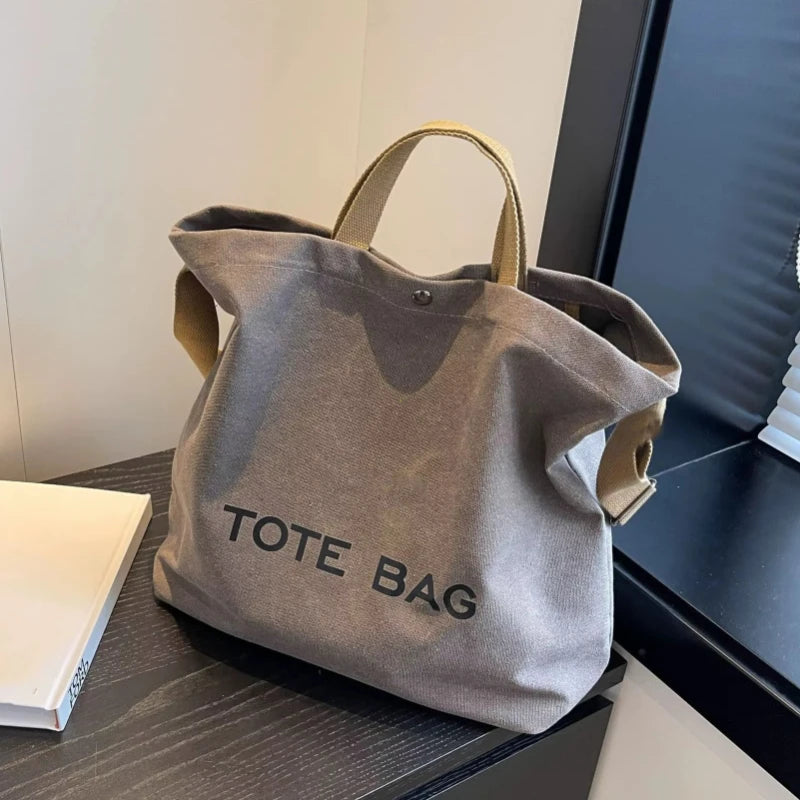 sac fourre tout toile décontracté lettre poche zippée beige casual