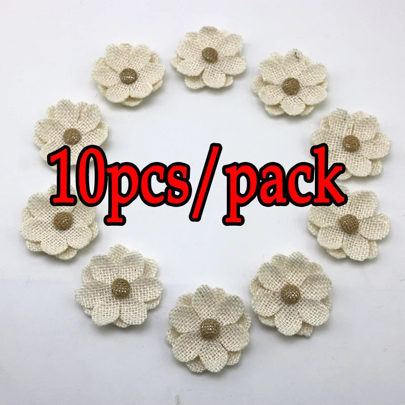fleurs décoratives rustiques relief beige clair coton polyester artisanal opacité 5cmx5cm