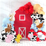 décorations fête animaux ferme porc poulet cheval vache mouton carton mousse rouge blanc bleu